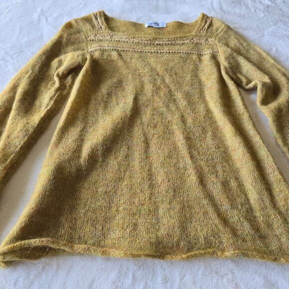 Women's Mohair Blend Knit Sweater Sz XS Mustard Yellow Boho Soft Cozy Layering - Picture 4 of 10